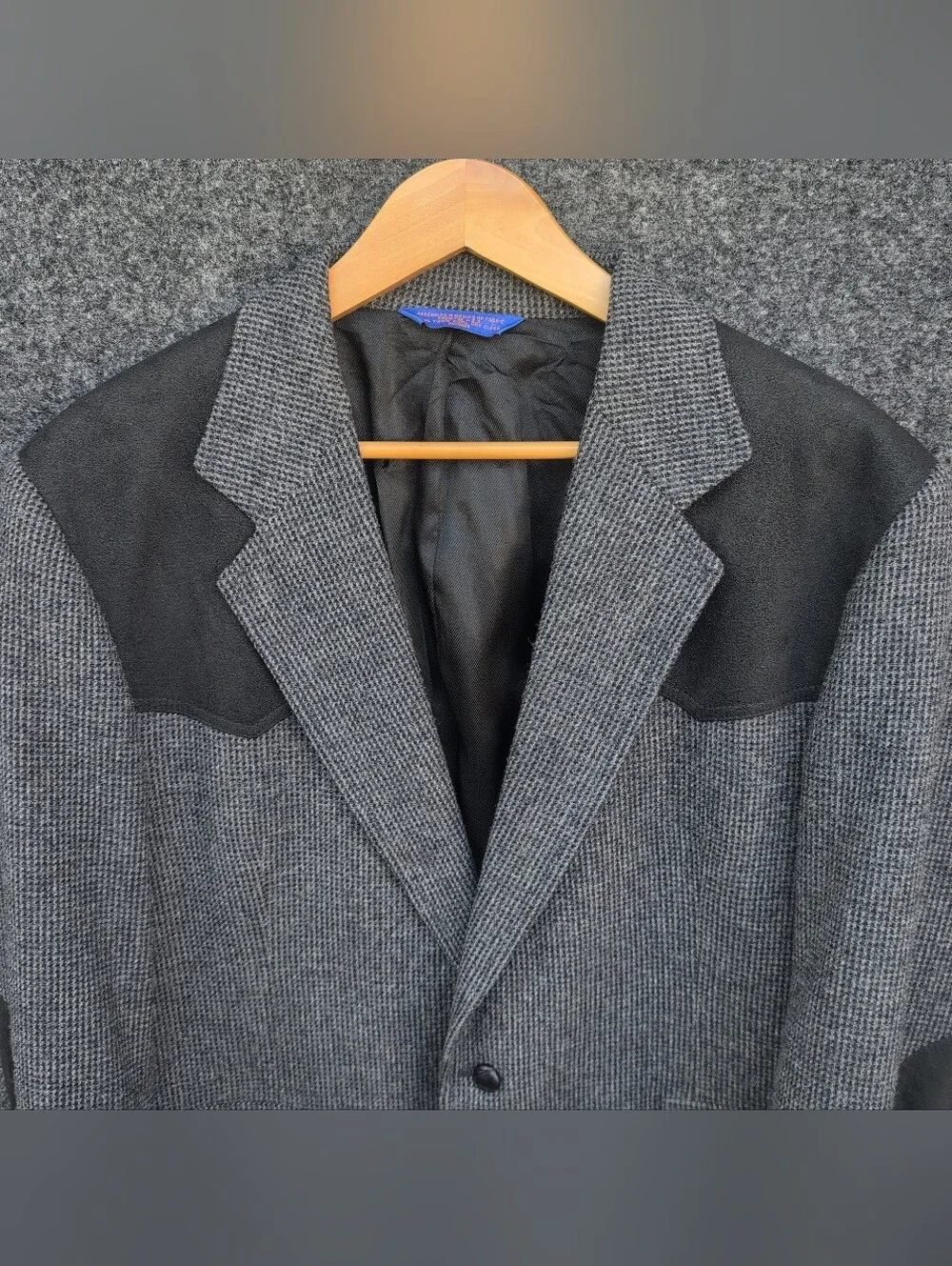 Vtg Pendleton Jacket 44L Gray Tweed Wool Western Elbow Patches Sawtooth USA